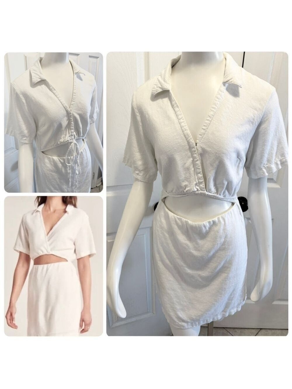 Abercrombie & Fitch Linen Blend Cutout Shirt Dress Open Front White Size Small